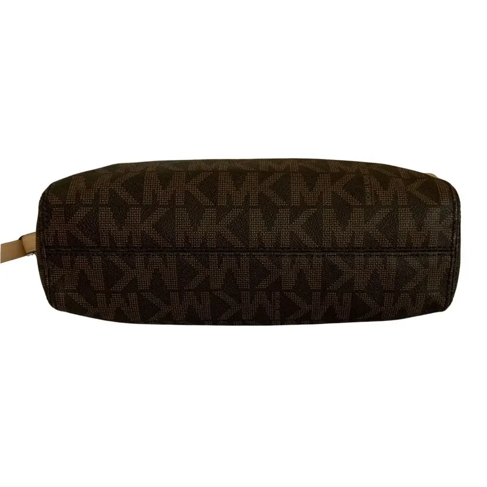 Michael Kors Brown Monogram Crossbody Bag with Gold MK Logo Ring Accent - Picture 9 of 14